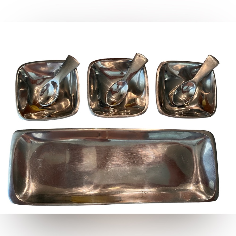Pottery Barn Modern Barona Silver 7 Piece Aluminum Condiment Tray Set